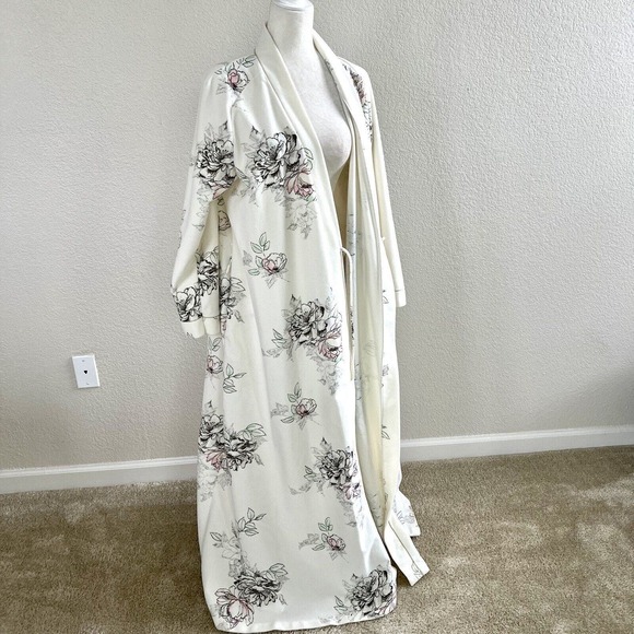 Vintage 80s Miss Elaine Large Fleece Robe Tie Front Side Pockets Country Cottage - Picture 11 of 16